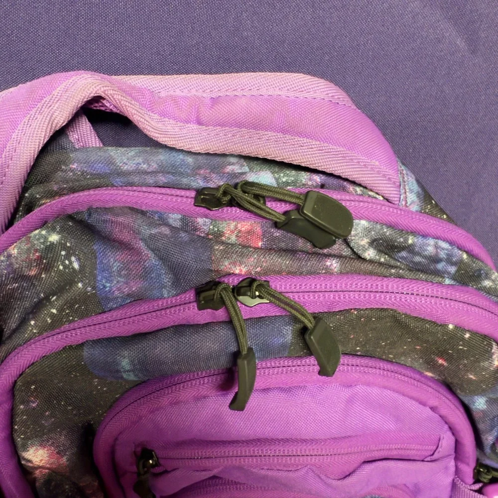 Purple Galaxy Print Backpack Front Pocket‎ Mesh Sides Adjustable Straps School
